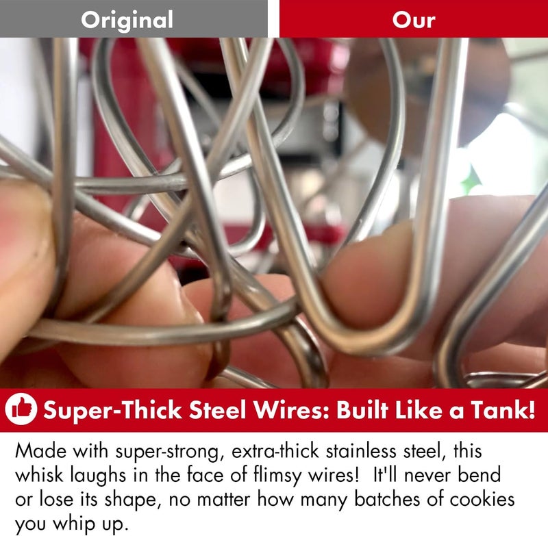 qAp quality art Practical Heavy Duty Whisk Attachment for KitchenAid Artisan Mini 3.5 Quart Tilt-Head Stand Mixers- Extra Thick Stainless Steel Wire Whip for Fast Whipping, Perfect for Large Batches, Dishwasher Safe - Image 5