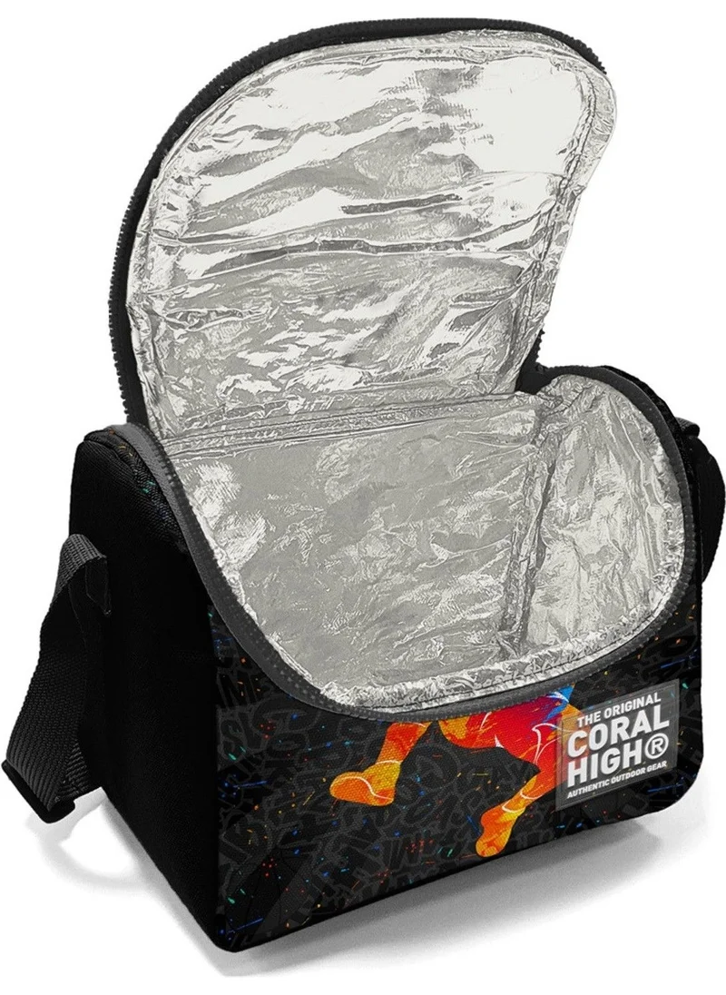CORAL HIGH Gray Basketball Patterned Boy Thermal Insulated Lunch Bag and Pencil Case Set