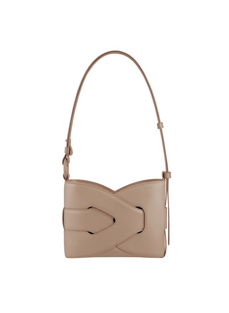 Generic Polene Woven Bucket Bag High-End Feel Genuine Leather New Style Nodde Geometric Design Niche Brand Underarm Bag Grey 
