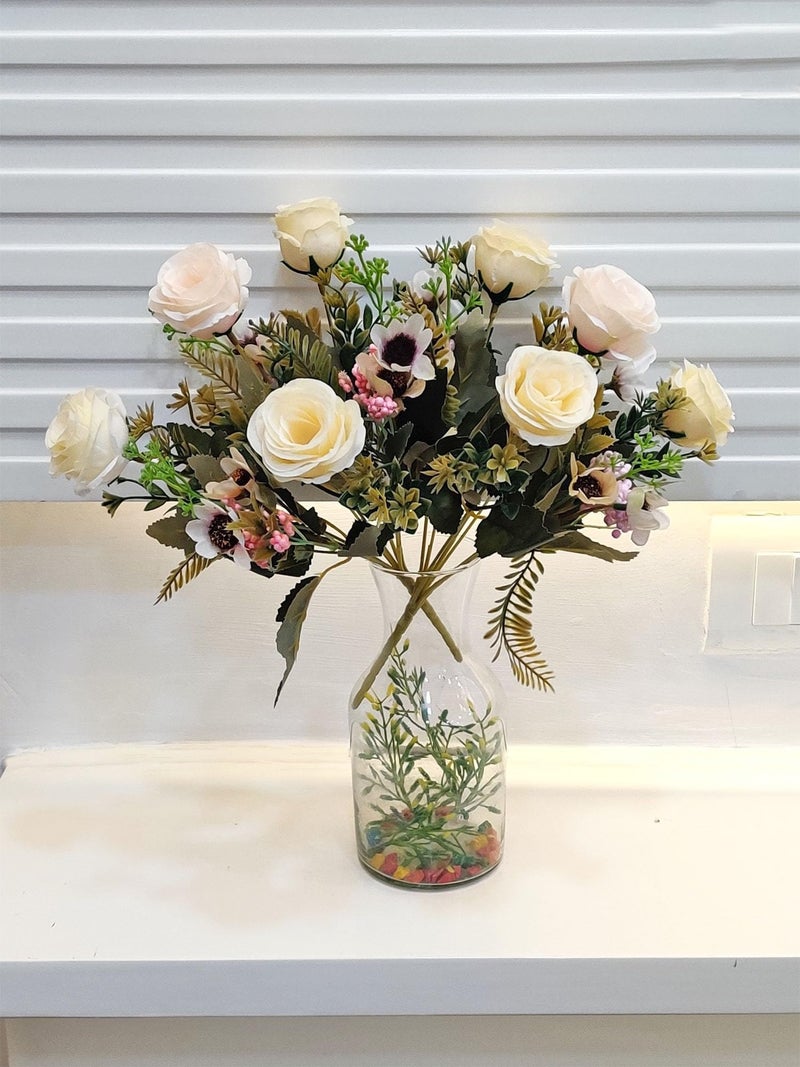 ARTSY® Artificial Flowers for Decoration Rose Flower Bunch for vase/Pot, Home/Office Decor, Gift, Artificial Plant, Craft, Without Vase, Pack of 2 Piece, Cream, 35 cm Height - Image 1