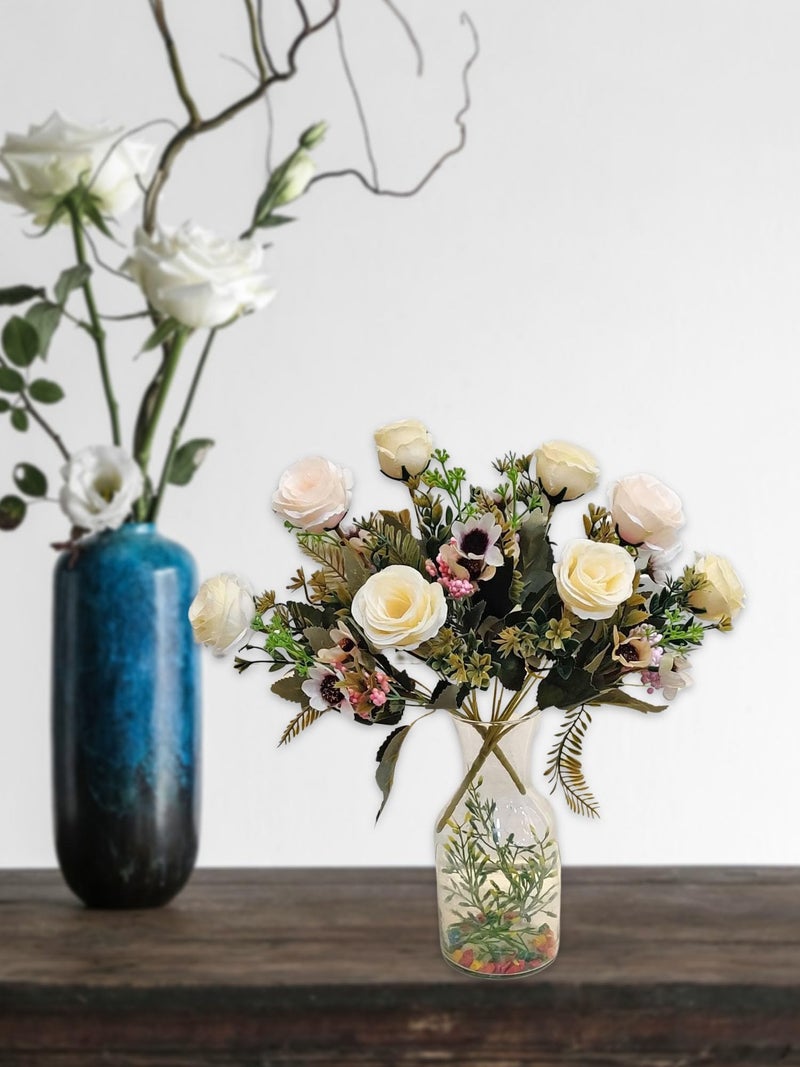 ARTSY® Artificial Flowers for Decoration Rose Flower Bunch for vase/Pot, Home/Office Decor, Gift, Artificial Plant, Craft, Without Vase, Pack of 2 Piece, Cream, 35 cm Height - Image 3