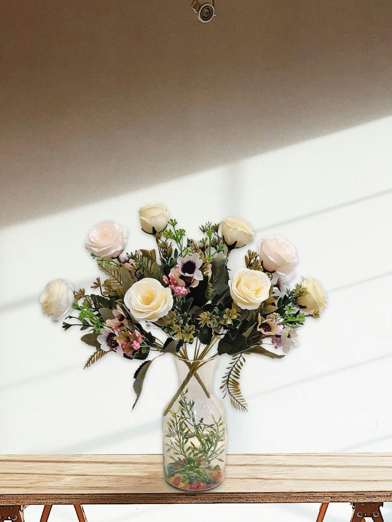 ARTSY® Artificial Flowers for Decoration Rose Flower Bunch for vase/Pot, Home/Office Decor, Gift, Artificial Plant, Craft, Without Vase, Pack of 2 Piece, Cream, 35 cm Height - Image 2