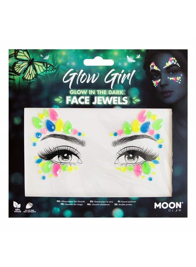 Moon Glow Glow in the Dark Face Jewels by Moon Glow - Festival Face Body Gems, Crystal Make up Eye Glitter Stickers, Temporary Tattoo Jewels (Glow Girl) - Image 1