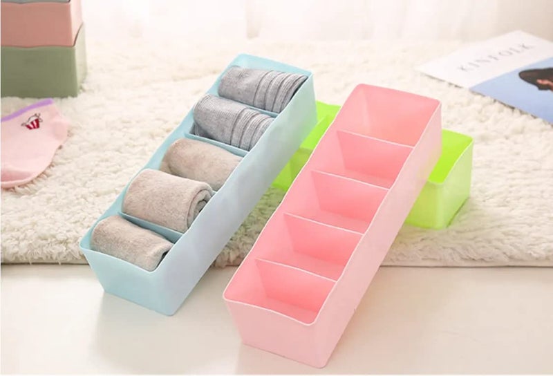 LOCANS 5Compartments SocksHandkerchiefUnderwear Storage Box Socks Drawer Closet Organizer Storage Boxes Set of 4 Multicolor