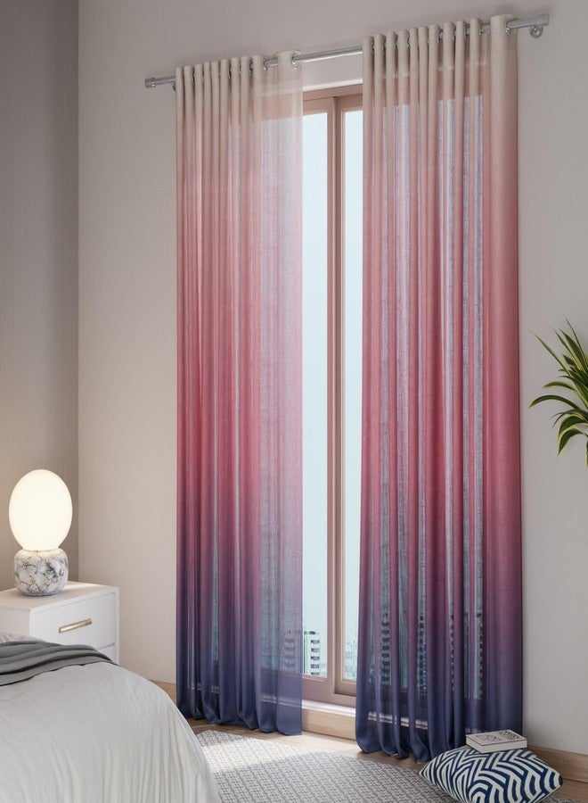 Stoa Paris Sheer Ombre Printed Long Door Curtain, Aesthetic Curtain with Easy Grommet Installation, Light Filtering, Home Decor, Bedroom, Balcony, Living Room, Set of 1 Parda, Rose Tint Horizon - Red - Image 1