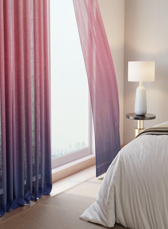 Stoa Paris Sheer Ombre Printed Long Door Curtain, Aesthetic Curtain with Easy Grommet Installation, Light Filtering, Home Decor, Bedroom, Balcony, Living Room, Set of 1 Parda, Rose Tint Horizon - Red - Image 2