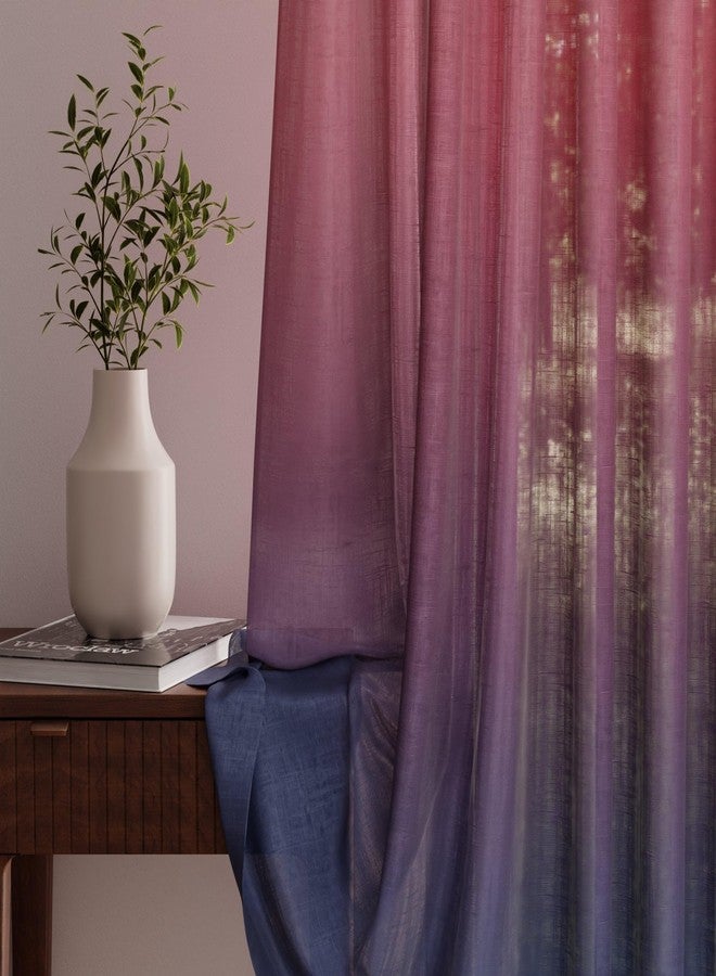 Stoa Paris Sheer Ombre Printed Long Door Curtain, Aesthetic Curtain with Easy Grommet Installation, Light Filtering, Home Decor, Bedroom, Balcony, Living Room, Set of 1 Parda, Rose Tint Horizon - Red - Image 3