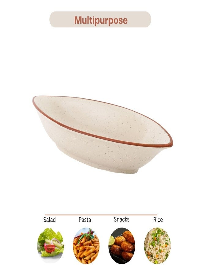 VarEesha White Matt Hand-Made Ceramic Boat Serving Bowl | Microwave Safe Bowl Serving Bowl for Snacks, Pasta, Rice, Dal, Fruits, Salad, Noodles | Hand Crafted Stoneware Serving Dish Lead Free - Image 4