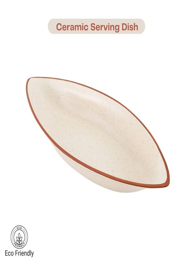 VarEesha White Matt Hand-Made Ceramic Boat Serving Bowl | Microwave Safe Bowl Serving Bowl for Snacks, Pasta, Rice, Dal, Fruits, Salad, Noodles | Hand Crafted Stoneware Serving Dish Lead Free - Image 3
