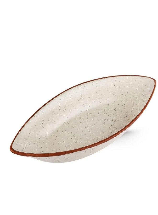 VarEesha White Matt Hand-Made Ceramic Boat Serving Bowl | Microwave Safe Bowl Serving Bowl for Snacks, Pasta, Rice, Dal, Fruits, Salad, Noodles | Hand Crafted Stoneware Serving Dish Lead Free - Image 2