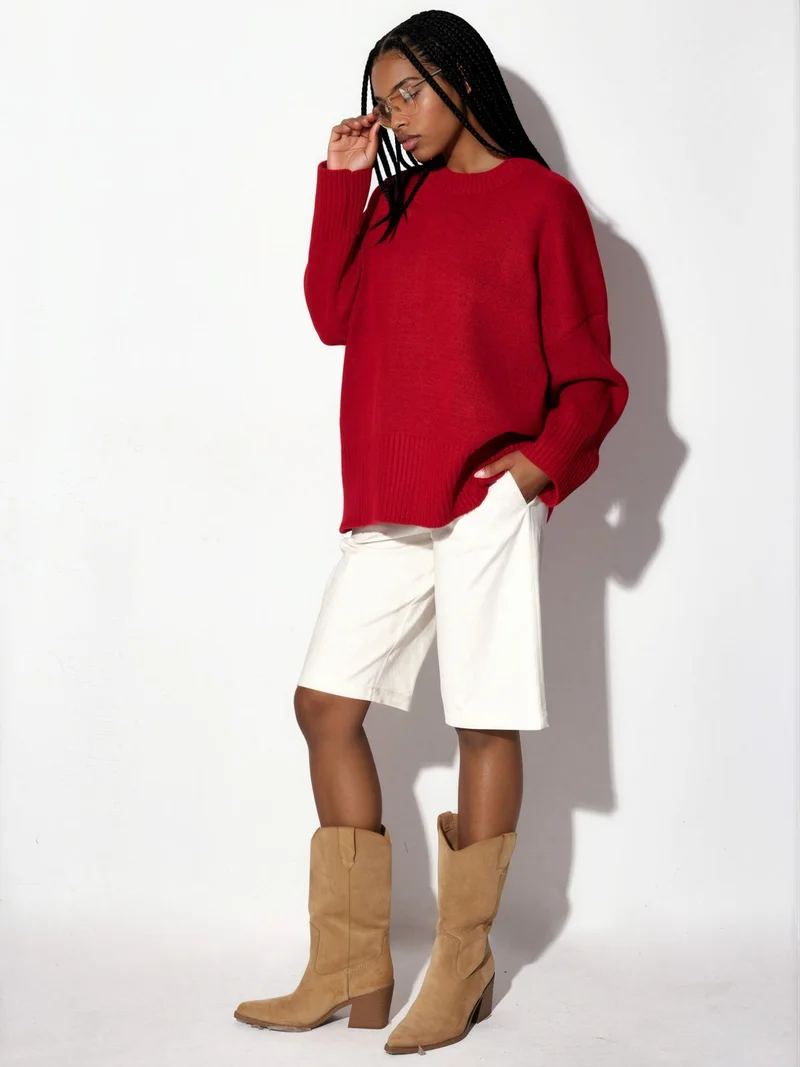 هيكاب Oversized Crew Neck Knit Sweater