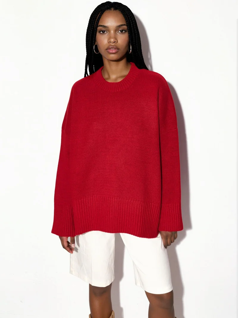 هيكاب Oversized Crew Neck Knit Sweater