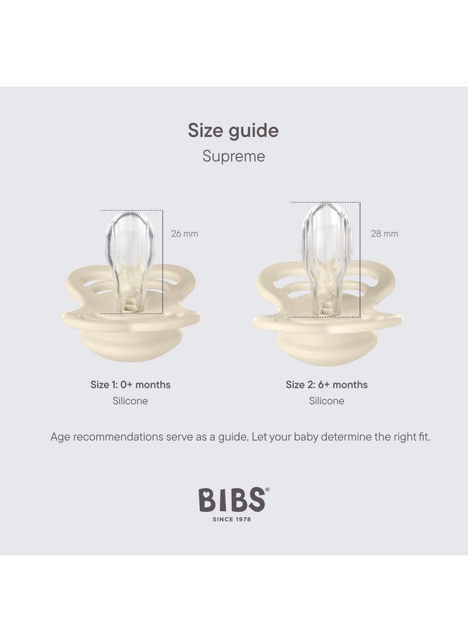 BIBS Pacifiers - Supreme Collection | Symmetrical Nipple | Silicone | Made in Denmark | Set of 2 Ivory/Sage Color Premium Soothers | Size 6-18 Months