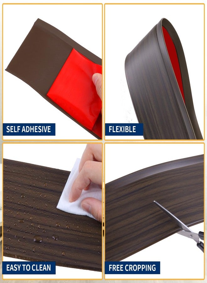 Heonay Flexible Baseboard Molding Trim 4 Inch Self-Adhesive Vinyl Wall Base Peel and Stick Cove Base Rubber Wall Baseboard Moulding Trim (20Ft, Brown Oak) - Image 3