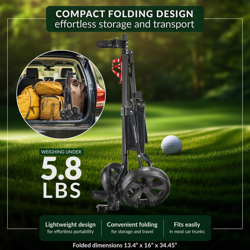 Caddytek CaddyLite 5.8 Deluxe Golf Pull Cart - Lightweight Folding 2 Wheel Golf Cart with Compact Design, Ergonomic Handle, Maintenance-Free Wheels, Mesh Net Storage, Portable and Trunk Friendly - Image 3