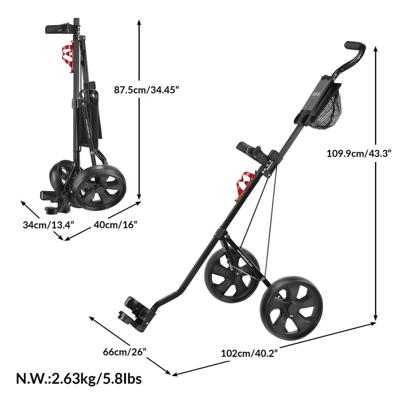 Caddytek CaddyLite 5.8 Deluxe Golf Pull Cart - Lightweight Folding 2 Wheel Golf Cart with Compact Design, Ergonomic Handle, Maintenance-Free Wheels, Mesh Net Storage, Portable and Trunk Friendly - Image 2