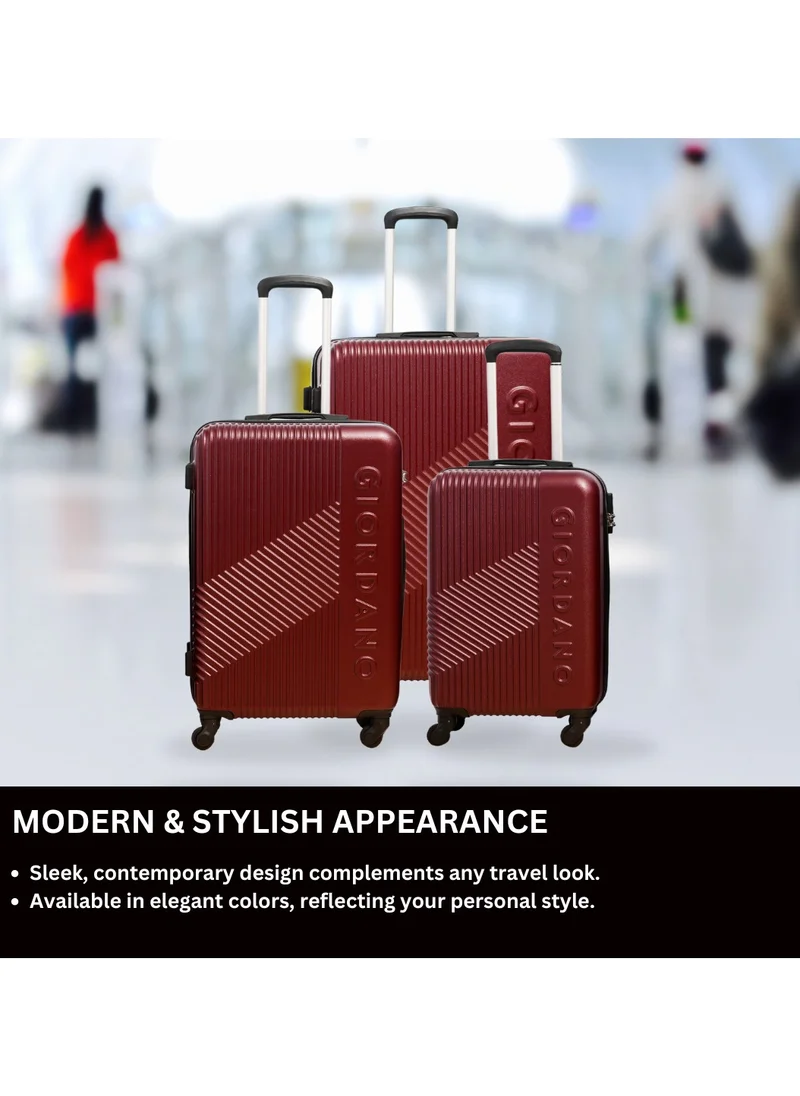 جيوردانو GIORDANO Logo Series Check-In Large Suitcase Maroon, ABS Hard Shell Lightweight Durable 4 Wheels Luggage Trolley Bag 28" With Secure 3 Digit Number Lock.