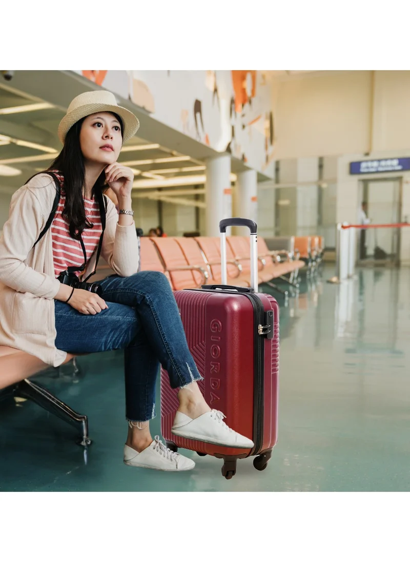 جيوردانو GIORDANO Logo Series Check-In Large Suitcase Maroon, ABS Hard Shell Lightweight Durable 4 Wheels Luggage Trolley Bag 28" With Secure 3 Digit Number Lock.