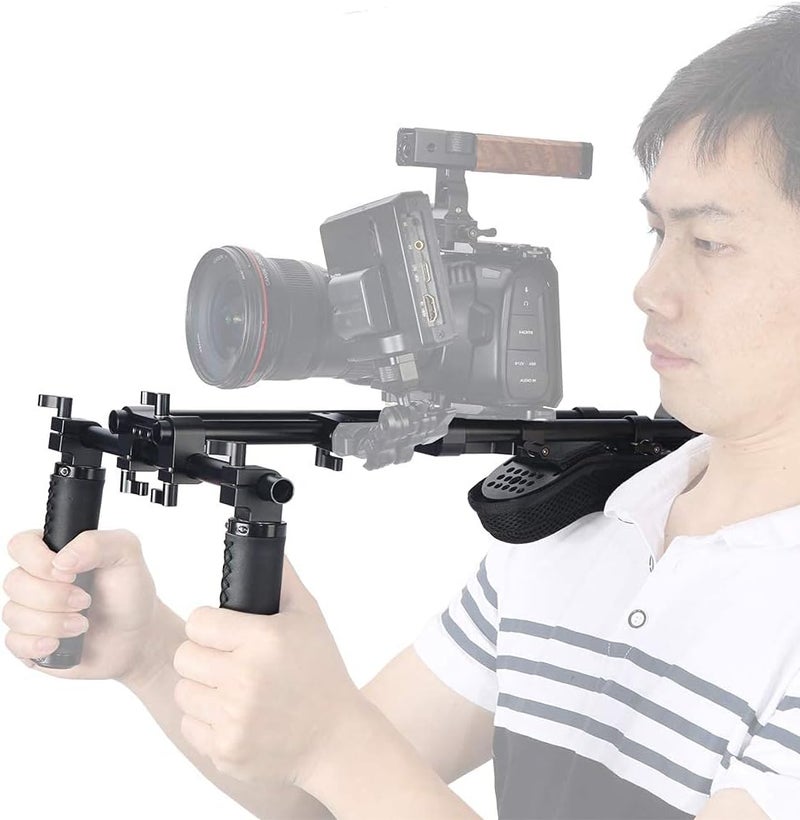 NICEYRIG 15mm Shoulder Pad Support System for DSLR Camera Cinema Camcorder, Shoulder Mount Rig with Base Plate, Aluminum Alloy 16'' 15mm Rod, Handle Set - 435 - Image 4