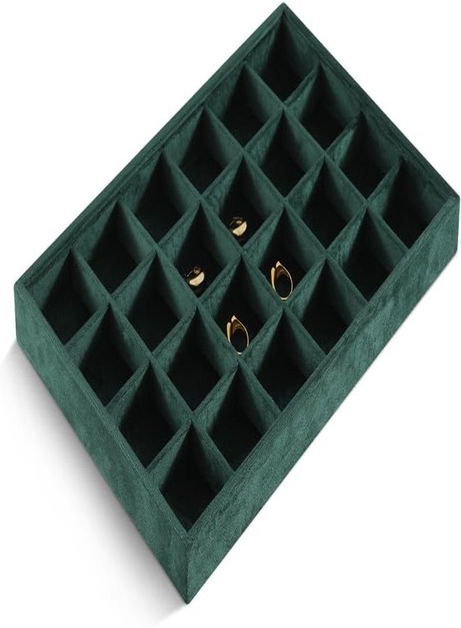 Arah Velvet Stackable 24 Grid Jewelry Tray Showcase Display Organizer Holder Dividers for Teen Stud Drop Earring, Watch, Bead, Storage Adjustable Box Case Dish for Woman Drawer (Dark Green) - Image 4
