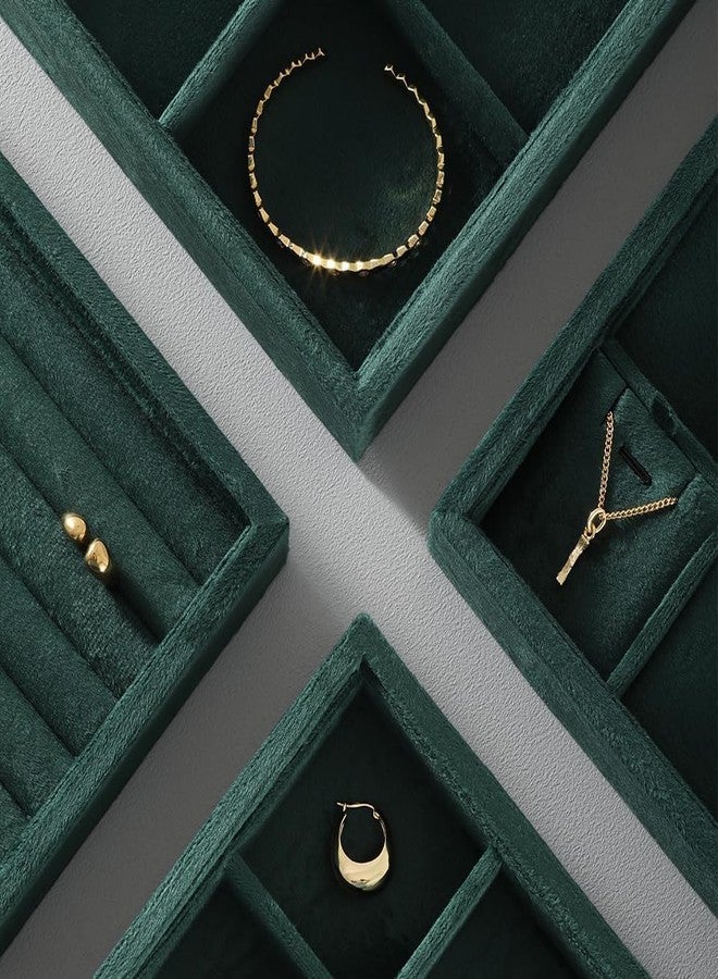 Arah Velvet Stackable 24 Grid Jewelry Tray Showcase Display Organizer Holder Dividers for Teen Stud Drop Earring, Watch, Bead, Storage Adjustable Box Case Dish for Woman Drawer (Dark Green) - Image 5