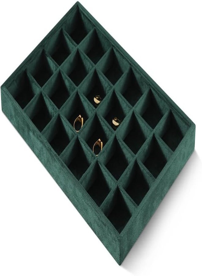 Arah Velvet Stackable 24 Grid Jewelry Tray Showcase Display Organizer Holder Dividers for Teen Stud Drop Earring, Watch, Bead, Storage Adjustable Box Case Dish for Woman Drawer (Dark Green) - Image 3