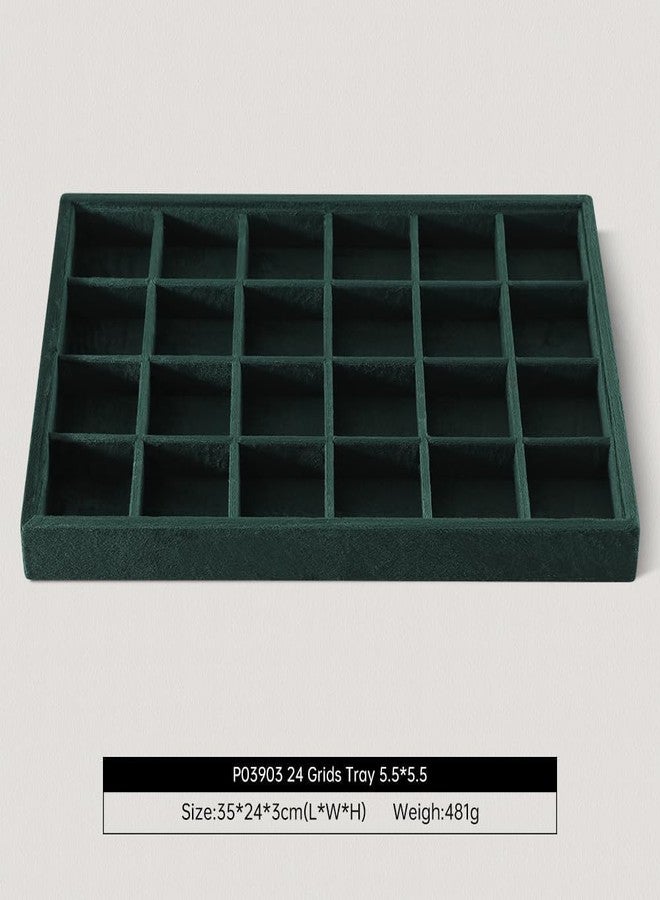 Arah Velvet Stackable 24 Grid Jewelry Tray Showcase Display Organizer Holder Dividers for Teen Stud Drop Earring, Watch, Bead, Storage Adjustable Box Case Dish for Woman Drawer (Dark Green) - Image 2
