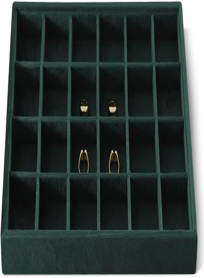 Arah Velvet Stackable 24 Grid Jewelry Tray Showcase Display Organizer Holder Dividers for Teen Stud Drop Earring, Watch, Bead, Storage Adjustable Box Case Dish for Woman Drawer (Dark Green) - Image 1