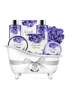BODY & EARTH Bath and Body Gift Set - Lavender Gifts for Women, Body & Earth Bath & Shower Sets, 8 Pcs Lavender Honey Gift Sets with Bubble Bath, Lotion Set, Soap, Spa Kit for Women, Mothers Day Gifts for Mom  - Image 1