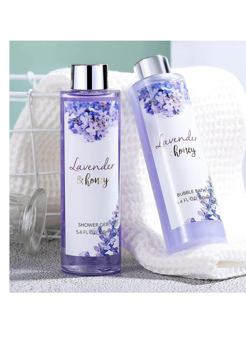BODY & EARTH Bath and Body Gift Set - Lavender Gifts for Women, Body & Earth Bath & Shower Sets, 8 Pcs Lavender Honey Gift Sets with Bubble Bath, Lotion Set, Soap, Spa Kit for Women, Mothers Day Gifts for Mom  - Image 3