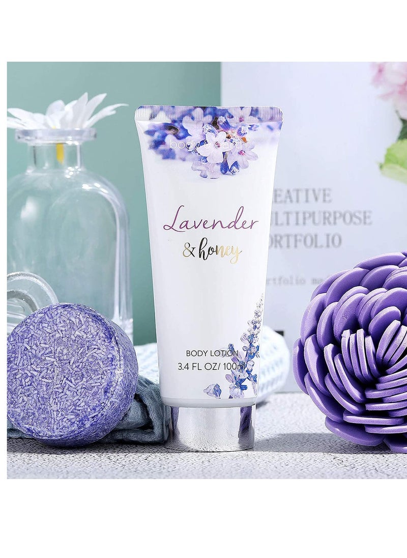 BODY & EARTH Bath and Body Gift Set - Lavender Gifts for Women, Body & Earth Bath & Shower Sets, 8 Pcs Lavender Honey Gift Sets with Bubble Bath, Lotion Set, Soap, Spa Kit for Women, Mothers Day Gifts for Mom  - Image 4