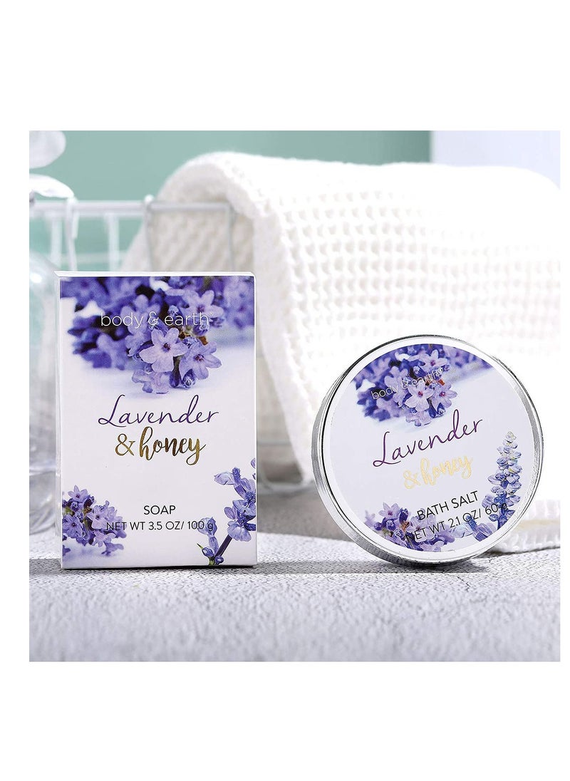 BODY & EARTH Bath and Body Gift Set - Lavender Gifts for Women, Body & Earth Bath & Shower Sets, 8 Pcs Lavender Honey Gift Sets with Bubble Bath, Lotion Set, Soap, Spa Kit for Women, Mothers Day Gifts for Mom  - Image 5