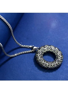 Korean Simple Round Diamond Pendant Retro Sweater Necklace Silver gray double-sided round