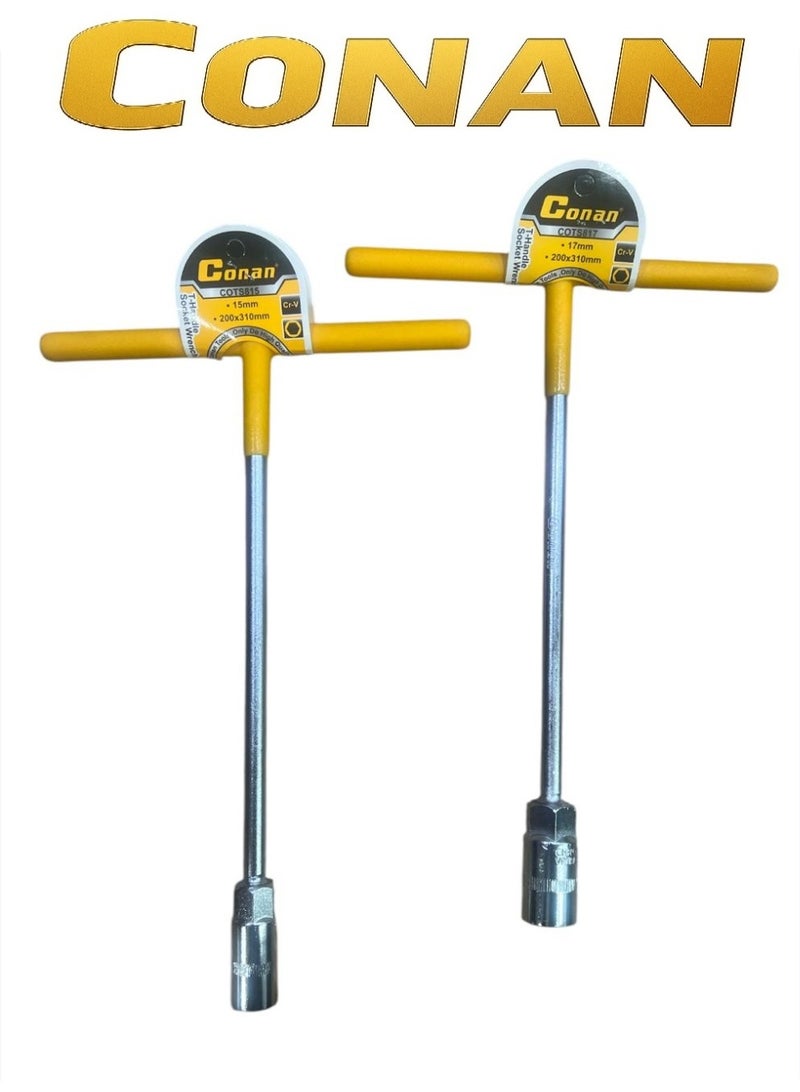 Conan Set of 2 CONAN T-Handle Socket Wrenches – Model COTS815 (15mm) & COTS817 (17mm) – Cr-V Steel – 200×310 mm – Professional High-Torque Tools - Image 1