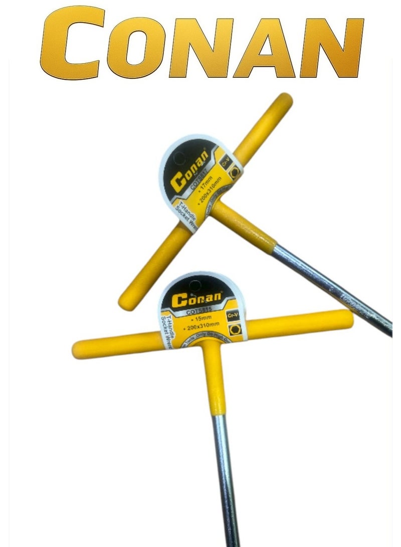 Conan Set of 2 CONAN T-Handle Socket Wrenches – Model COTS815 (15mm) & COTS817 (17mm) – Cr-V Steel – 200×310 mm – Professional High-Torque Tools - Image 2
