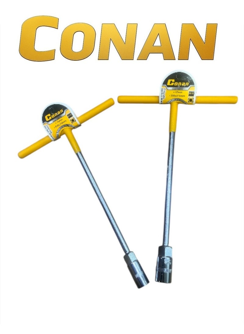 Conan Set of 2 CONAN T-Handle Socket Wrenches – Model COTS815 (15mm) & COTS817 (17mm) – Cr-V Steel – 200×310 mm – Professional High-Torque Tools - Image 3