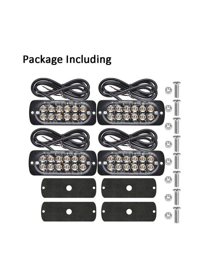 GGOOT 4Pcs 12 Strobe Led Amber Hazard Beacon Emergency Flashing Side Marker Light Bars Turn Signal Light Brake Light  - Image 2
