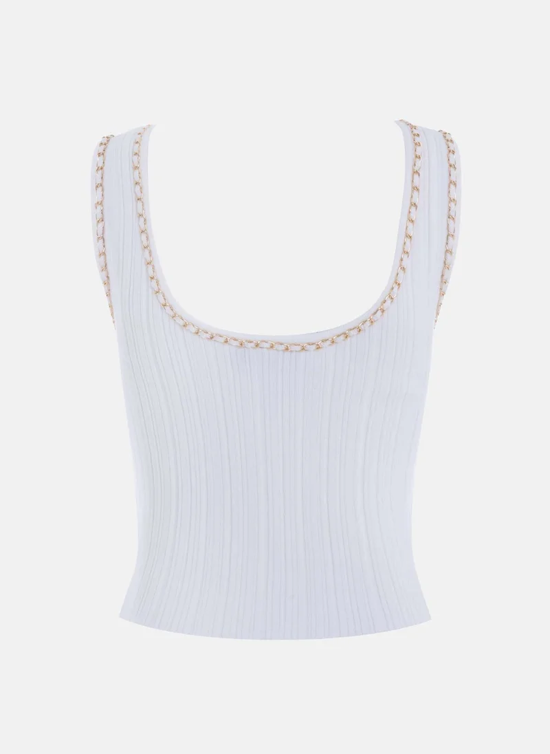 Lichi Ribbed jersey T-shirt with chain decor