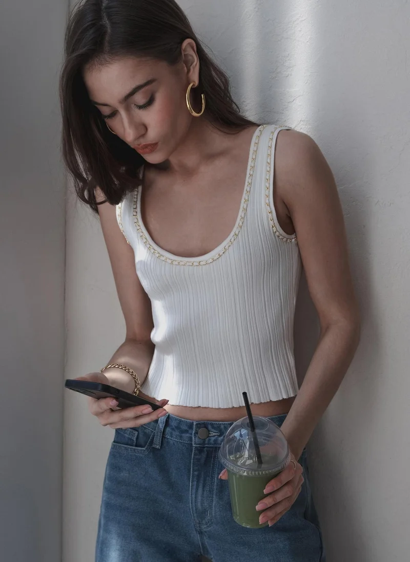 Lichi Ribbed jersey T-shirt with chain decor