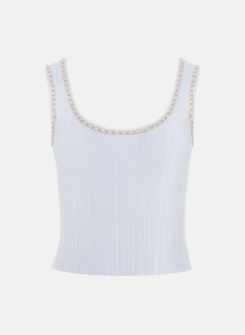 Lichi Ribbed jersey T-shirt with chain decor