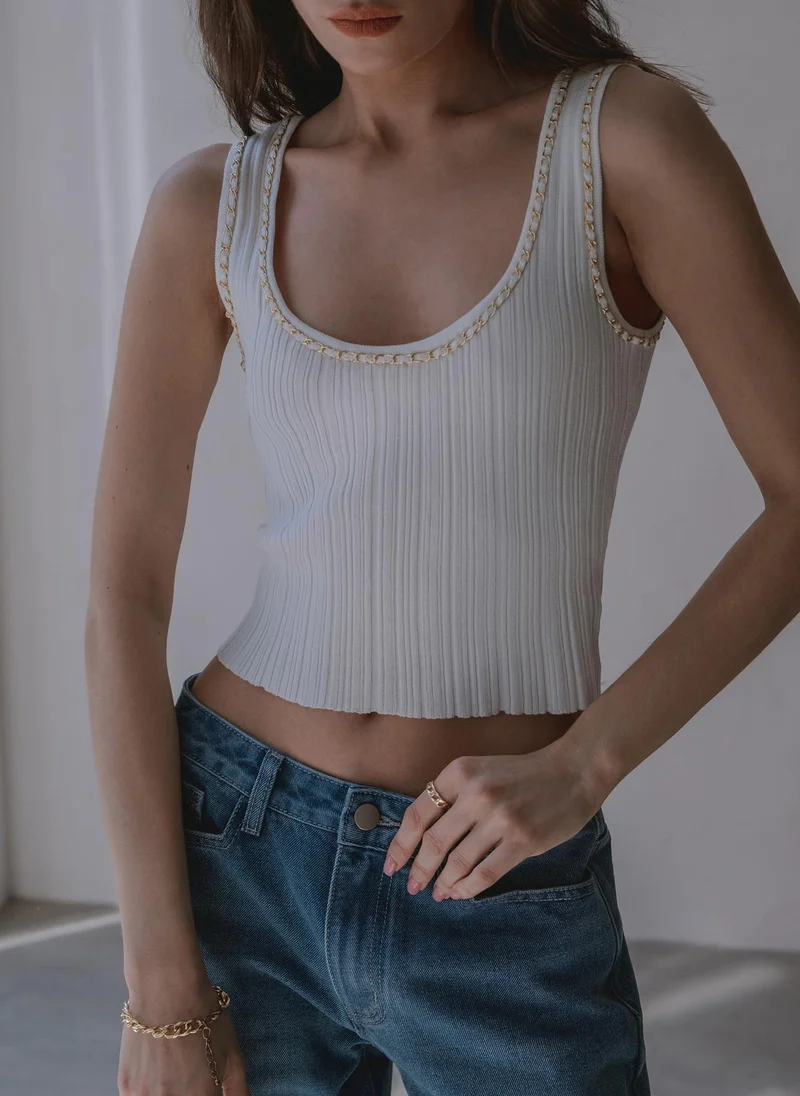 Lichi Ribbed jersey T-shirt with chain decor