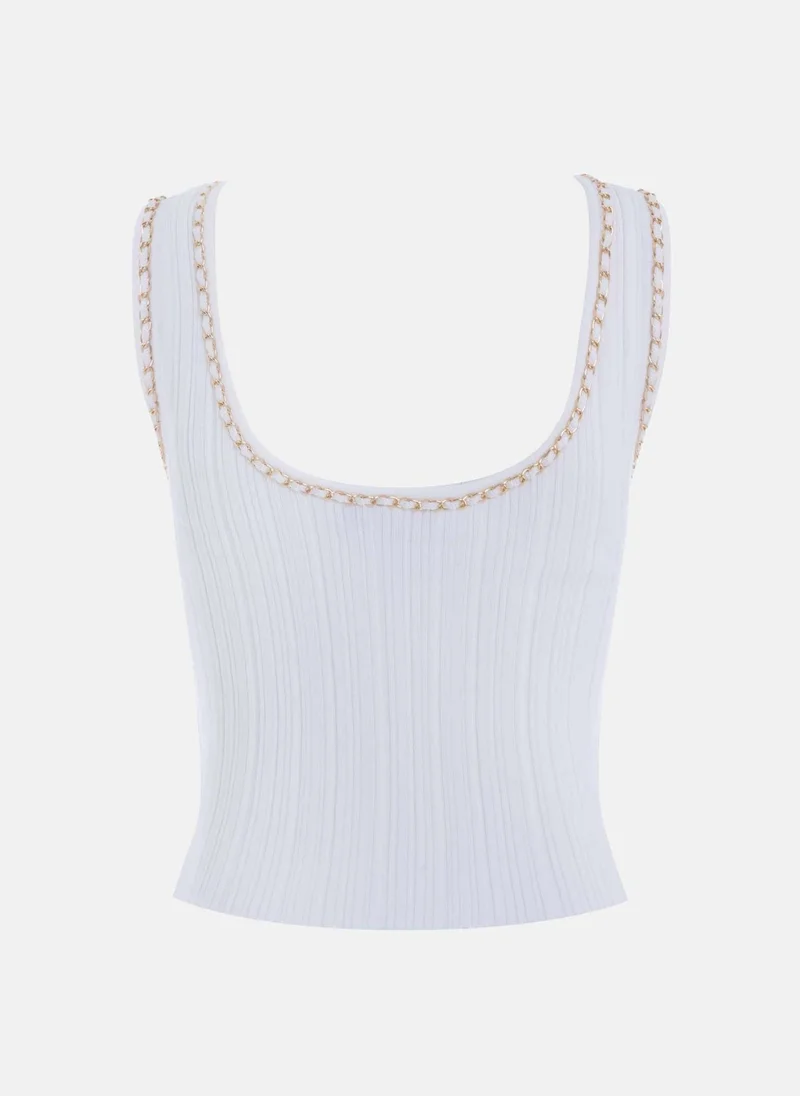 Lichi Ribbed jersey T-shirt with chain decor