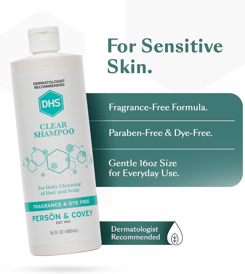 DHS Clear Shampoo 16 Oz - Gentle Fragrance and Dye Free Daily Cleanser for Hair and Scalp - Image 3