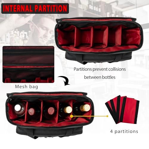 OUUTMEE Bartender Bag, Bartender Kit Travel Bag for Cocktail Shaker Set, Portable Carrying Case with Compartments for Wine Bottles, for Travel Home Indoor Outdoor Party(Bag Without Tools) - Image 3