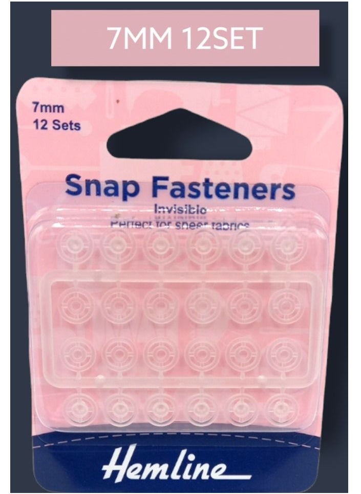 Hemline - 12-Set Press Stud Button or Snap Fasteners 7 Millimeter Invisible Perfect for Sheer Fabrics - Image 1