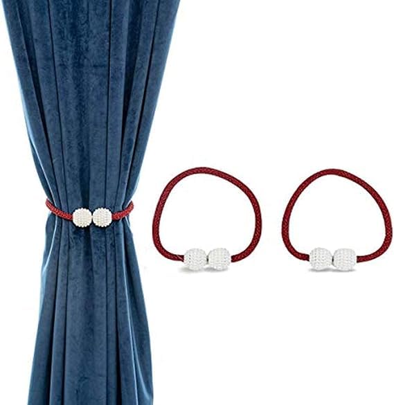 Pavan Ecommerce Magnatic Round Pearl Polyester and Magnet Curtain Tiebacks Drapery Holdbacks Binding Tie Band for Living Room Decoration Multi Color Set of 4PiecesStandard 2 Pair  - Image 2