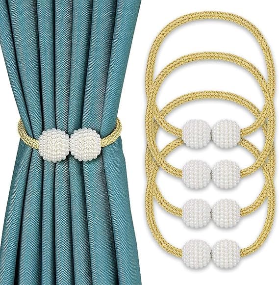 Pavan Ecommerce Magnatic Round Pearl Polyester and Magnet Curtain Tiebacks Drapery Holdbacks Binding Tie Band for Living Room Decoration Multi Color Set of 4PiecesStandard 2 Pair  - Image 1