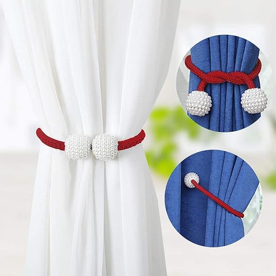 Pavan Ecommerce Magnatic Round Pearl Polyester and Magnet Curtain Tiebacks Drapery Holdbacks Binding Tie Band for Living Room Decoration Multi Color Set of 4PiecesStandard 2 Pair  - Image 3