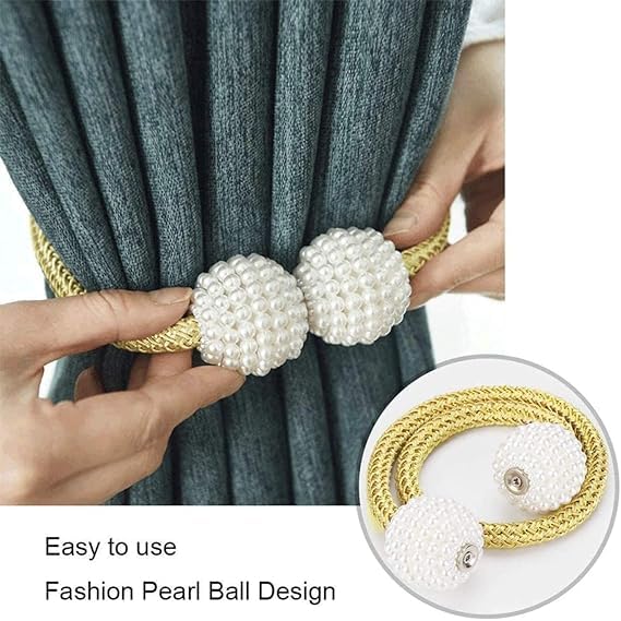 Pavan Ecommerce Magnatic Round Pearl Polyester and Magnet Curtain Tiebacks Drapery Holdbacks Binding Tie Band for Living Room Decoration Multi Color Set of 4PiecesStandard 2 Pair  - Image 5