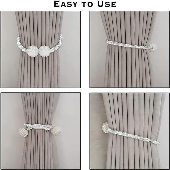 Pavan Ecommerce Magnatic Round Pearl Polyester and Magnet Curtain Tiebacks Drapery Holdbacks Binding Tie Band for Living Room Decoration Multi Color Set of 4PiecesStandard 2 Pair  - Image 4